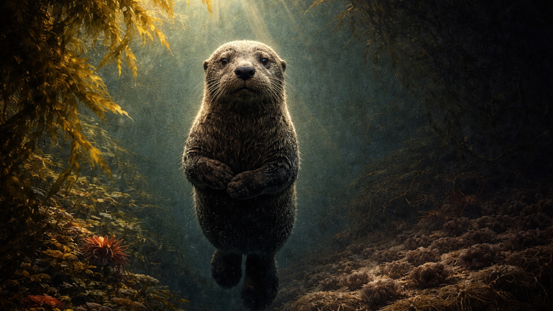 Sea otter in a kelp forest